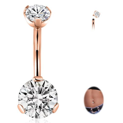 FUNLMO 14G Belly Button Ring Titanium Belly Button Piercing Belly Ring Internally Threaded Navel Piercing Jewelry - color: Rose gold-Clear CZ