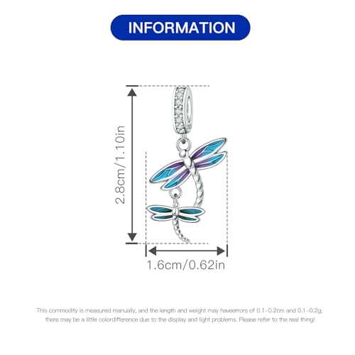 HONGRUI 925 Sterling Silver Charm for Bracelets Fashion Women Jewelry Gift - color: Blue Dragonfly