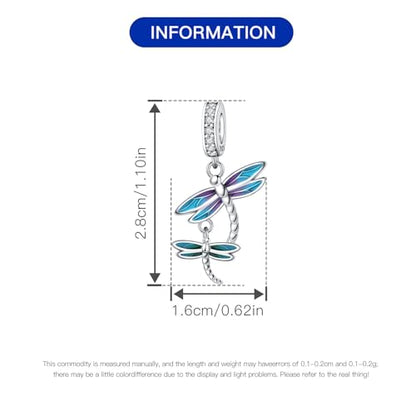 HONGRUI 925 Sterling Silver Charm for Bracelets Fashion Women Jewelry Gift - color: Blue Dragonfly
