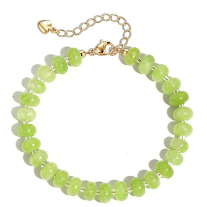 colorful Natural Stone Beaded Bracelets for Women, Boho Handmade Gemstone Bracelet, Stackable Summer Beach Jewelry - color: Light Green