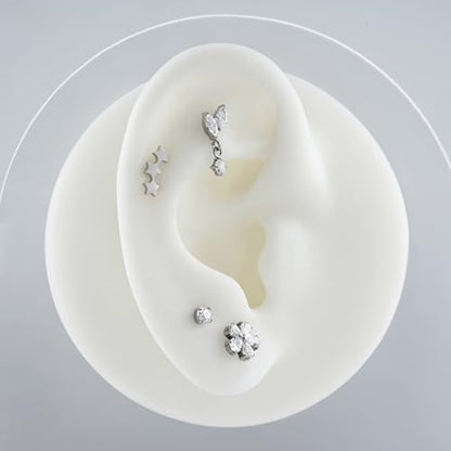 1PC ASTM F136 Titanium Mini Threadless Flat Back Stud 18G 6mm 8mm for Conch Helix Flat Tragus Labret - color: leaf - Tit