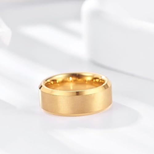 Stainless Steel Wedding Band Ring For Men Women | Sandblasted matte finish, 4mm/6mm/8mm widths, steel/black/gold-tone colors, everyday wear, wedding - color: Matte-8mm-Gold