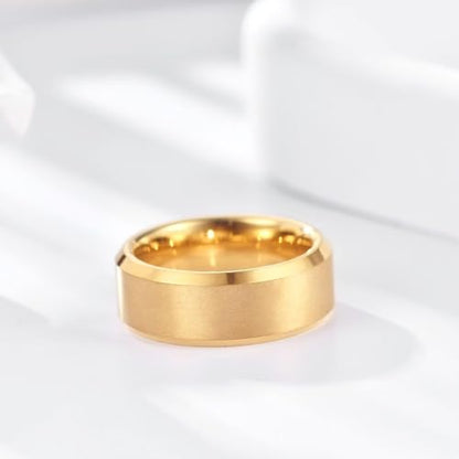 Stainless Steel Wedding Band Ring For Men Women | Sandblasted matte finish, 4mm/6mm/8mm widths, steel/black/gold-tone colors, everyday wear, wedding - color: Matte-8mm-Gold