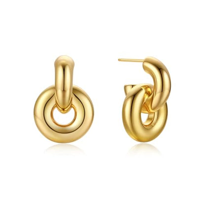 Green Crystal huggie gold hoop earrings for women Girls,14K Gold Plated with 925 Sterling Silver Post color Cubic Zirconia dainty cute Earrings| CZ Stud Earring - color: Double Hoop Earrings