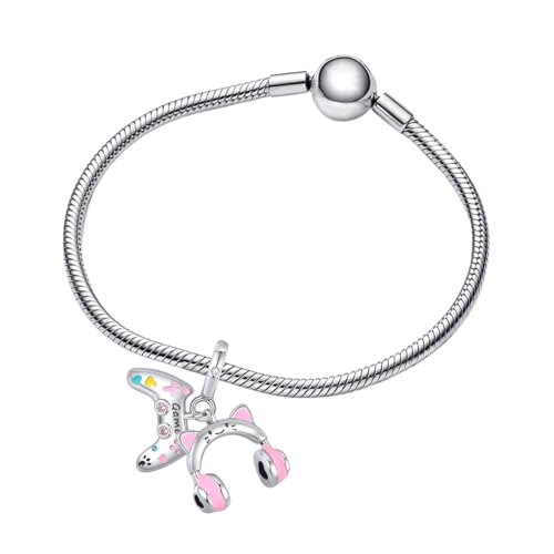 925 Sterling Silver Charms for Bracelets and Necklaces Lipstick and Perfume High Heels Dangle Pendants Heart Butterfly Bead Charms Halloween Christmas Gift for Womens - style: Game Controller Headset Dangle
