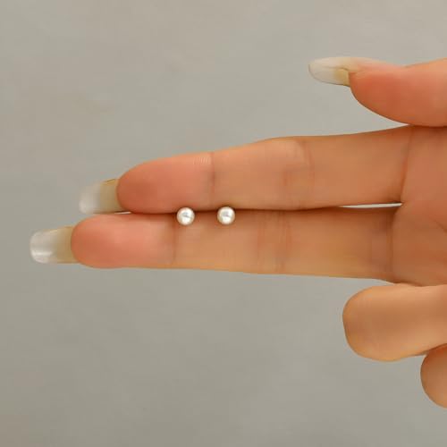Pearl Stud Earrings for Women Gold/Silver Plated 3mm 4mm 5mm 6mm 8mm Pearl Earrings Dainty Hypoallergenic Earrings - color: White Gold, size: 4 Millimeters