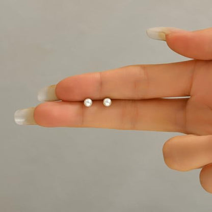 Pearl Stud Earrings for Women Gold/Silver Plated 3mm 4mm 5mm 6mm 8mm Pearl Earrings Dainty Hypoallergenic Earrings - color: White Gold, size: 4 Millimeters