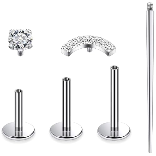 Titanium Flat Back Lip Rings Internally Threaded Earrings Studs Nose Rings 16G Cross Curve Stripe Tragus CZ Cartilage Lobe Rook Helix Conch Labret Medusa Piercing Jewelry for Women Men - style: Curve