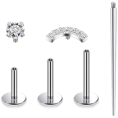 Titanium Flat Back Lip Rings Internally Threaded Earrings Studs Nose Rings 16G Cross Curve Stripe Tragus CZ Cartilage Lobe Rook Helix Conch Labret Medusa Piercing Jewelry for Women Men - style: Curve