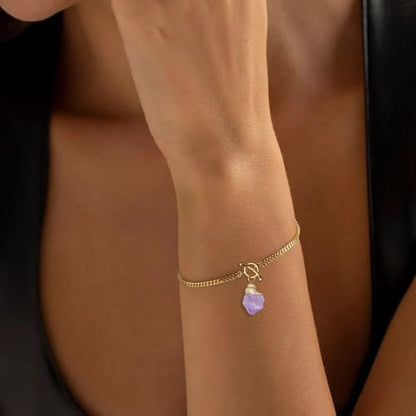 Crystal Bracelet for Women, Dainty 14K Gold Plated Chain Bracelet | Handmade Healing Crystals and Stones Spiritual Jewelry Gifts for Women - style: Amethyst Bracelet