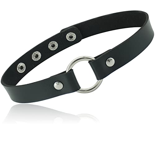 ETHOON Adjustable Leather Choker Collar Soft PU Circle Punk Choker Necklace for Women - color: Black