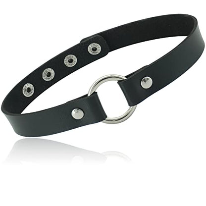 ETHOON Adjustable Leather Choker Collar Soft PU Circle Punk Choker Necklace for Women - color: Black