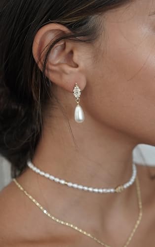 Pearl Earrings for Women Gold Pearl Drop Dangle Earrings Wedding Bridal Bridesmaid Jewelry Gifts for Women - color: Drop pearl-3