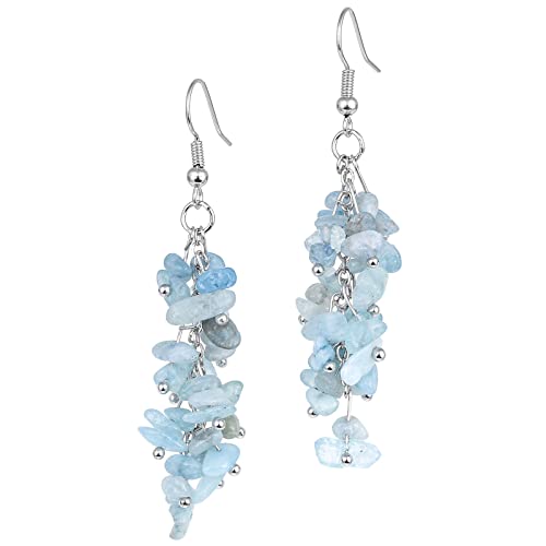 Nupuyai Natural Tumbled Stones Earrings for Women, Reiki Healing Crystal Long Dangle Hook Eardrop - color: #3-Blue