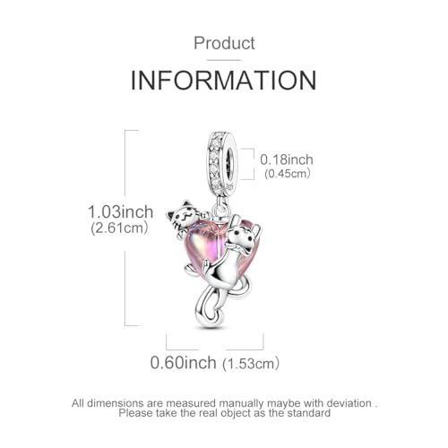 Hapour 925 Sterling Silver Charms for Bracelet Necklace Dangle Pendant Bead | Bear Charm, Elephant Zebra Cat Dream catcher Family Birthday European Jewelry Charm, For Women Mom - color: Two Cats around Heart