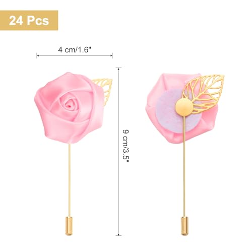 uxcell 24pcs Pink Rose Boutonnieres Flower Pins for Wedding | Buttonholes Pocket Boutonnieres for Wedding Ceremony Anniversary Prom Formal Dinner Party - color: Pink