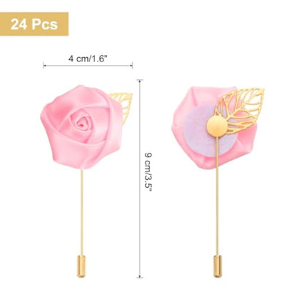 uxcell 24pcs Pink Rose Boutonnieres Flower Pins for Wedding | Buttonholes Pocket Boutonnieres for Wedding Ceremony Anniversary Prom Formal Dinner Party - color: Pink