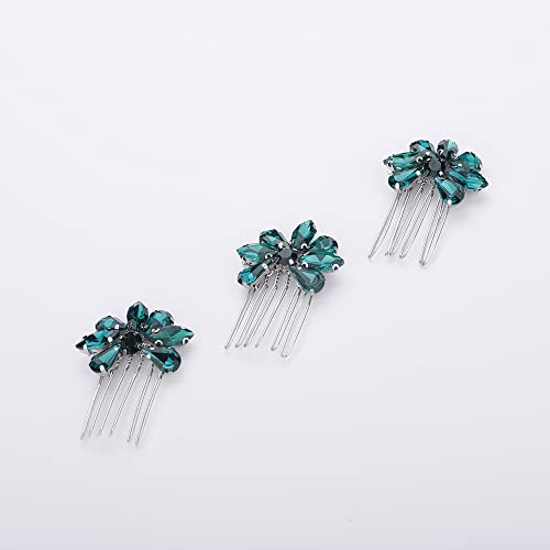 Teyglen Simple Rhinestones Crystal Bride Wedding Hair Comb Set Handmade Red Green Black Crystal Side Hair Combs Bridal Hair Jewelry Set for Women Bride Girls (Malachite Green) - color: Malachite Green