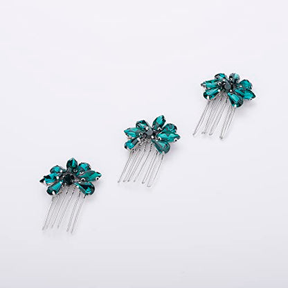 Teyglen Simple Rhinestones Crystal Bride Wedding Hair Comb Set Handmade Red Green Black Crystal Side Hair Combs Bridal Hair Jewelry Set for Women Bride Girls (Malachite Green) - color: Malachite Green
