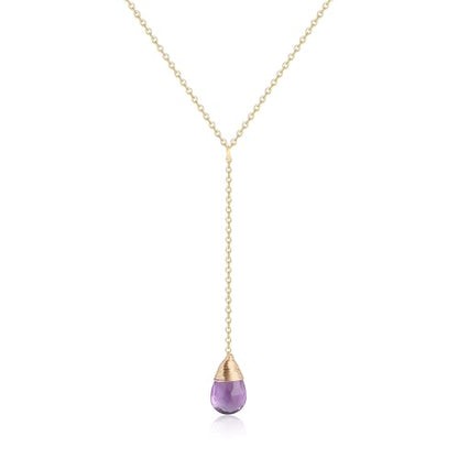 COAI 14K Gold Plated Sterling Silver Lariat Necklace for Women, Drop Dangle Trendy Y Necklace, Amethyst/Cirtine - color: Amethyst
