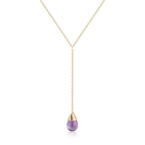 COAI 14K Gold Plated Sterling Silver Lariat Necklace for Women, Drop Dangle Trendy Y Necklace, Amethyst/Cirtine - color: Amethyst