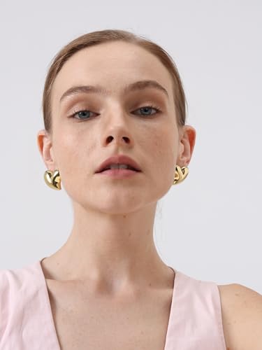 FRUMOS 18K Gold Plated Chunky Hoop Earrings for Women Fashion Thick Gold Hoops Set Jewelry for Birthday Christmas Gifts - color: Better Together Heart