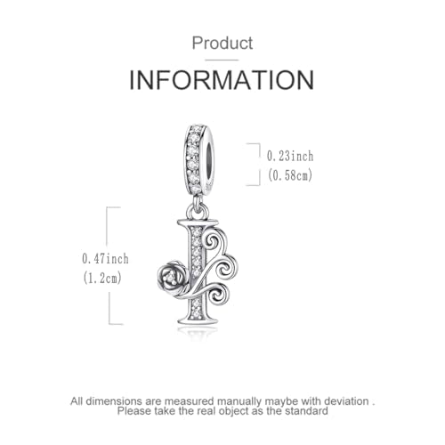 LNQOBU Complete A~Z Alphabet Charm Letter Beads, Solid 925 Sterling Silver with Cubic Stones Rose Alphabet Charm fits Pandora Bracelets Necklace Women Jewelry - color: CYT-I