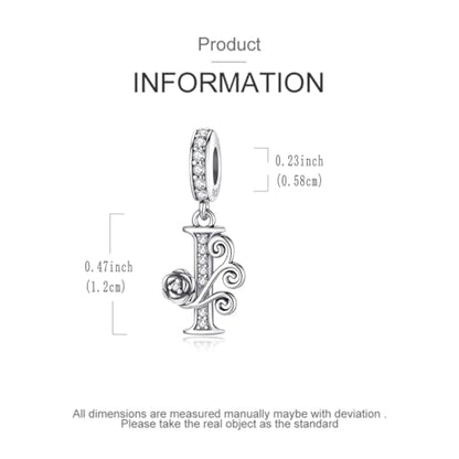 LNQOBU Complete A~Z Alphabet Charm Letter Beads, Solid 925 Sterling Silver with Cubic Stones Rose Alphabet Charm fits Pandora Bracelets Necklace Women Jewelry - color: CYT-I