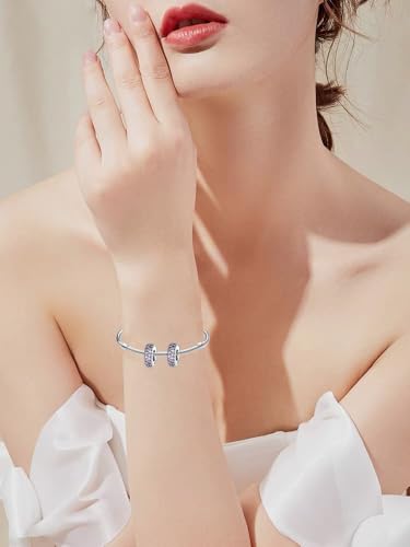 ARTCHARM Clasp Love Safety Chain Charm - Authentic 925 Sterling Silver Heart Beads - Fit European Style Bracelet - color: 2pcs Purple Spacer Stopper