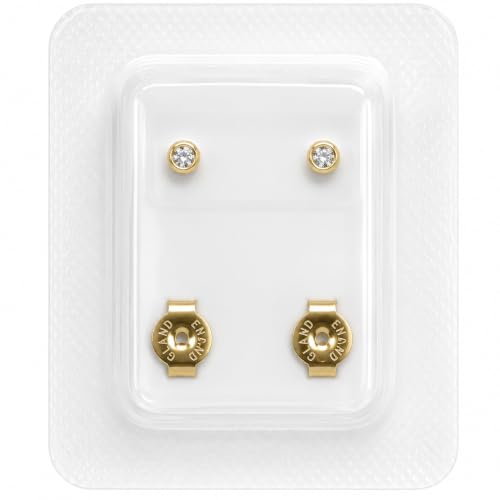 Caflon April Birthstone Stud Earrings - 12 Pairs Clear Crystal Studs, 3/4/5mm | Surgical Steel Starter & Piercing Studs, Sterilized & Individually Sealed | Hypoallergenic Nickel-Safe for Newly Pierced & Sensitive Ears - color: 24K Gold Plated, size: 3mm