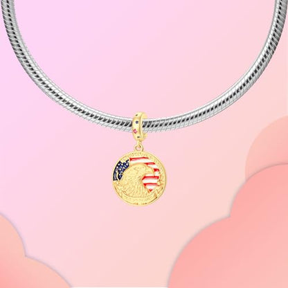 LUXILLA Love You Best Friend Grandma Wife Heart Charm 925 Sterling Silver Charms Fit for Bracelets Necklace Jewelry Gift for Women - color: Eagle 250th Anniversary Charm