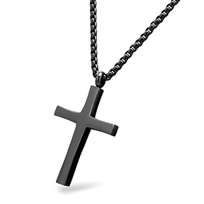 555Jewelry Stainless Steel Cross Adjustable Rolo Chain Pendant Necklace 16-28'' Inches - color: Black
