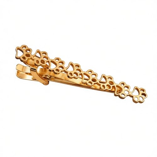 Gold Tie Clip for Men Cat/Treble Clef/Seahorse/Paw Print/Skull Tie Bar Jewelry Accessories Gifts for Holiday - color: Paw Print