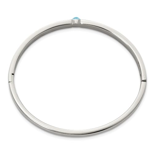 Chisel Blue Crystal Hinged Bangle in Stainless Steel, 6mm