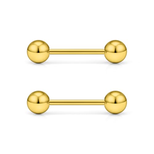 16G 14G Surgical Steel Tongue Rings Nipple Rings Industrial Piercing Jewelry Set Multi Size Straight Barbells 12mm 14mm 16mm 19mm 22mm 28mm 32mm 35mm 38mm 40mm 45mm for Women Men - color: goldtone, size: 16g,bar length 12mm
