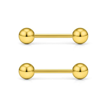 16G 14G Surgical Steel Tongue Rings Nipple Rings Industrial Piercing Jewelry Set Multi Size Straight Barbells 12mm 14mm 16mm 19mm 22mm 28mm 32mm 35mm 38mm 40mm 45mm for Women Men - color: goldtone, size: 16g,bar length 12mm