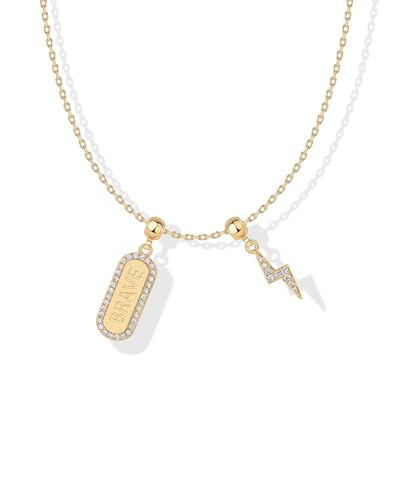 PAVOI 14K Gold Plated Dainty Necklace with Removable Charms Set for Women | 2 and 3-Pack Small Motif & Mantra Pendants, Adjustable Chain Gold Charm Necklace, Cute Jewelry Gifts - style: Brave Pack