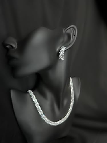 Bride Jewelry Set Silver Crystal Wedding Necklace Earrings Bracelet Set - Bridal Rhinestone Brass Pendant Accessories for Women and Bridesmaids - style: Jewelry Set 03
