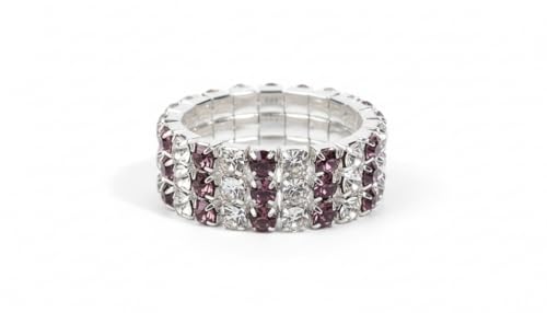 Sparkling Rhinestone Ring Set Trendy Elastic Rhinestone Crystal Stretch Ring Stackable Jewelry for Women Girls - color: 3 Rows Ring-Silver+White+Purple
