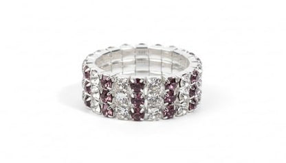 Sparkling Rhinestone Ring Set Trendy Elastic Rhinestone Crystal Stretch Ring Stackable Jewelry for Women Girls - color: 3 Rows Ring-Silver+White+Purple