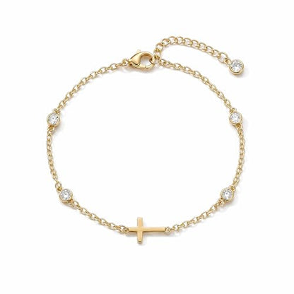 Bracelets for Women, Dainty Gold Silver Ring Bracelet Hand Chain | Cubic Zirconia Pearl Charms, 14K Gold Plated, Adjustable Fit, Trendy Stackable Link Chain, Waterproof Jewelry, Gift for Her - color: Gold-cross cz bracelet