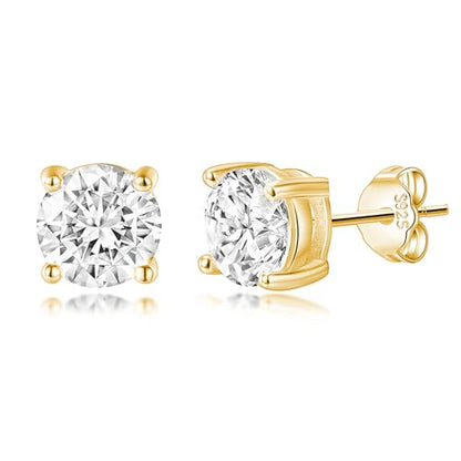 Reffeer Solid 925 Sterling Silver 6MM Cubic Zirconia Earrings Stud for Women Teens CZ Post Stud Earrings Hypoallergenic - color: B-Yellow