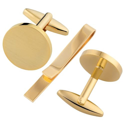 GWD Cufflinks and Tie Clip Set Personalized Cuff Links Business Wedding - style: Gold Cufflinks+Tie clip