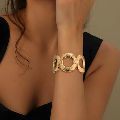 Chunky Gold Bangles Bracelet for Women Trendy Statement Bracelet Dainty Charm Gold Jewelry - color: Ellipse Bracelets-GD