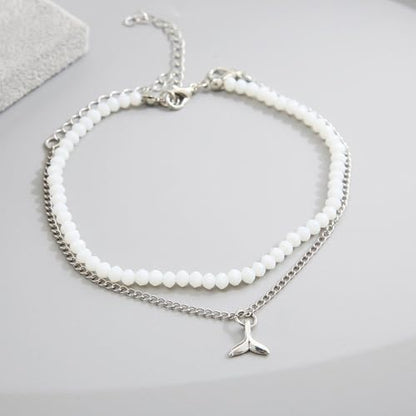Boho Fish Tail Pendant Anklet Set of 2 – Adjustable Layered Beach Foot Jewelry – Bohemian Seed Bead Ankle Bracelet for Women