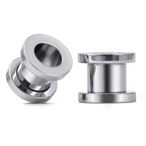 TBOSEN Precise Dimensions Stainless Steel Set Double|Single Flare Tunnel Screw Gauge Ear Expander Stretching Kit Piercing Mixed Size - color: Silver-Screw Fit, size: 7mm