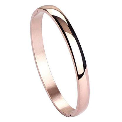 Stainless Steel Bracelet for Women High Polished Bracelet Grooved Cuff Bangle 7" - style: 6mm Wide