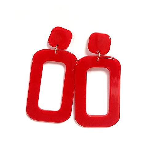 Vintage Minimalist Multicolor Acrylic Geometric Square Hollow Drop Dangle Neon Earrings Retro 80s Party Costume Accessory Jewelry for Women - color: red