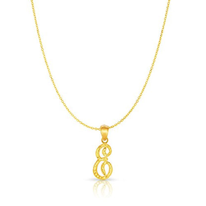Floreo 10K Yellow Gold Charm Pendant Letter A-Z Personalized Alphabet Initial Name with optional 18 Inch Necklace - style: E
