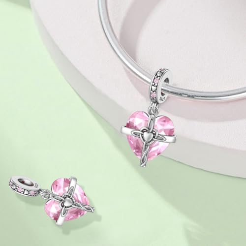 Birthstone Charm, 925 Sterling Silve Heart Dangle Charms for Pandora Bracelets, Ladies Birthday Gift - style: J-October